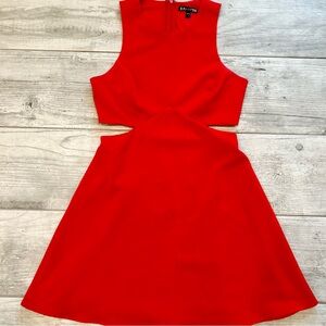 Express Vibrant Red High Neck Mini Dress with Cutout Details- Size 4